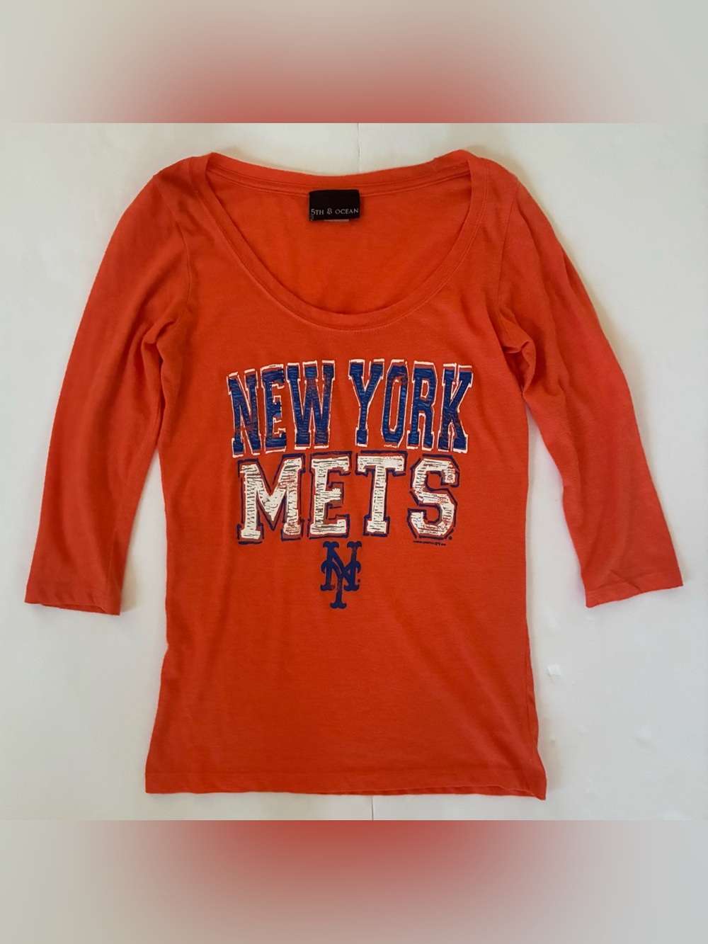 5th & Ocean New York METS Baseball T-Shirt 3/4 sleeves stretch Size S